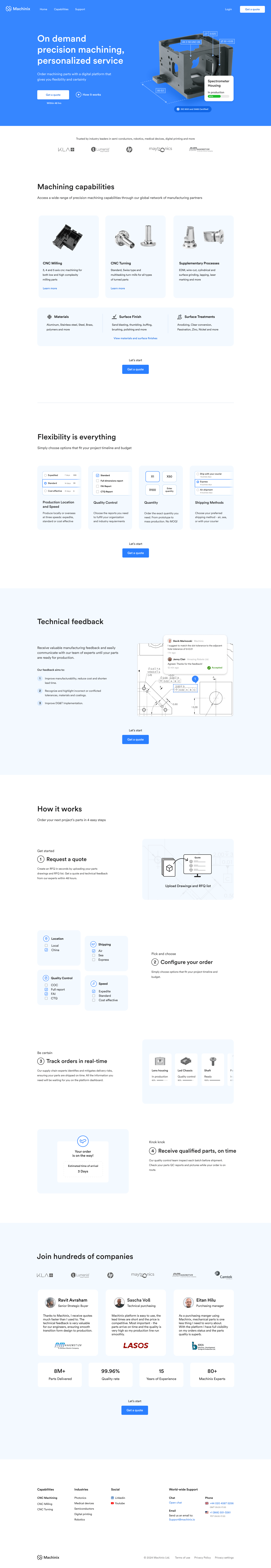 Machinix marketing home page promoting on-demand precision machining services