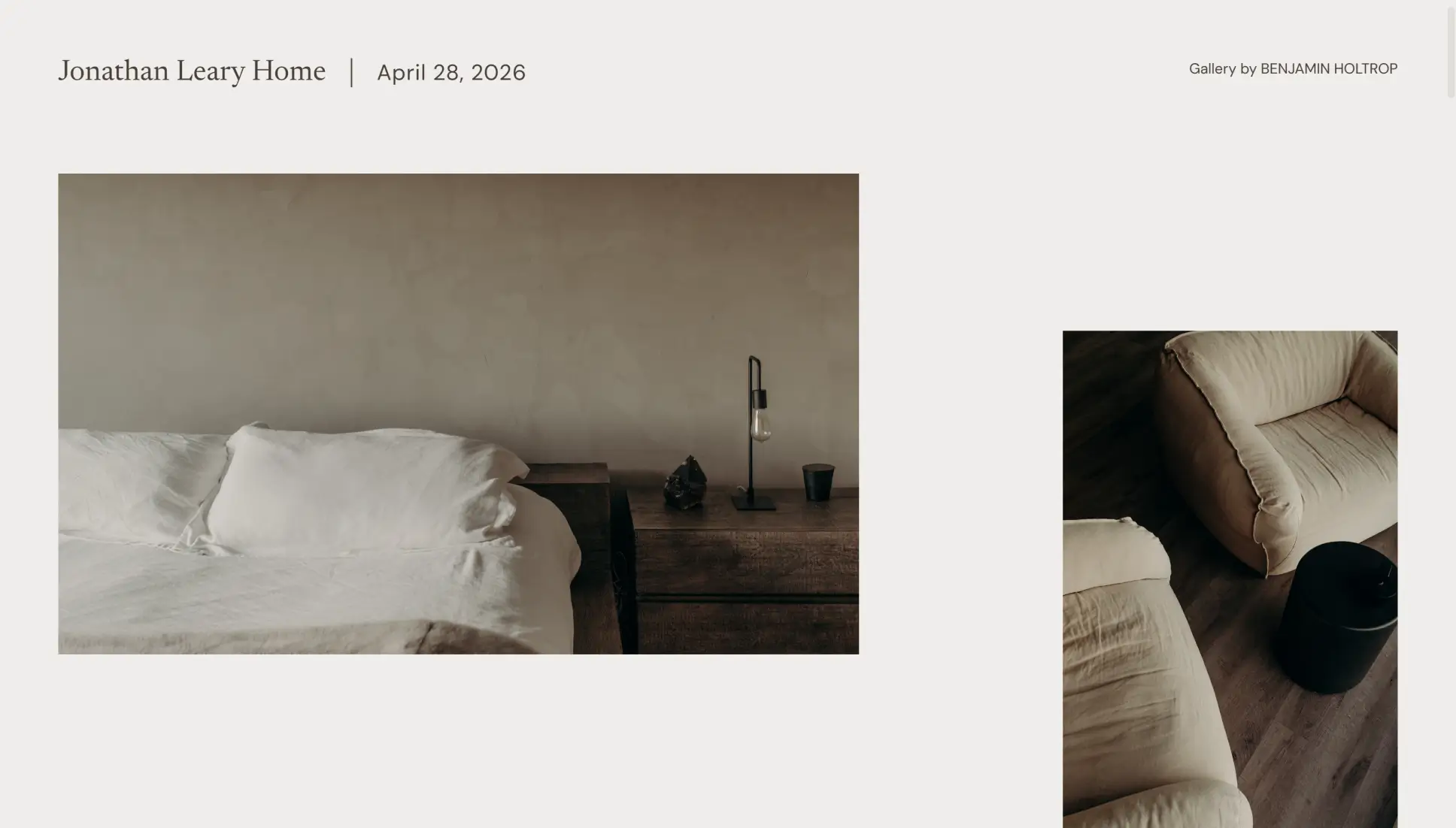 Pic-time gallery cover for Jonathan Leary Home with photographer credit and two photos