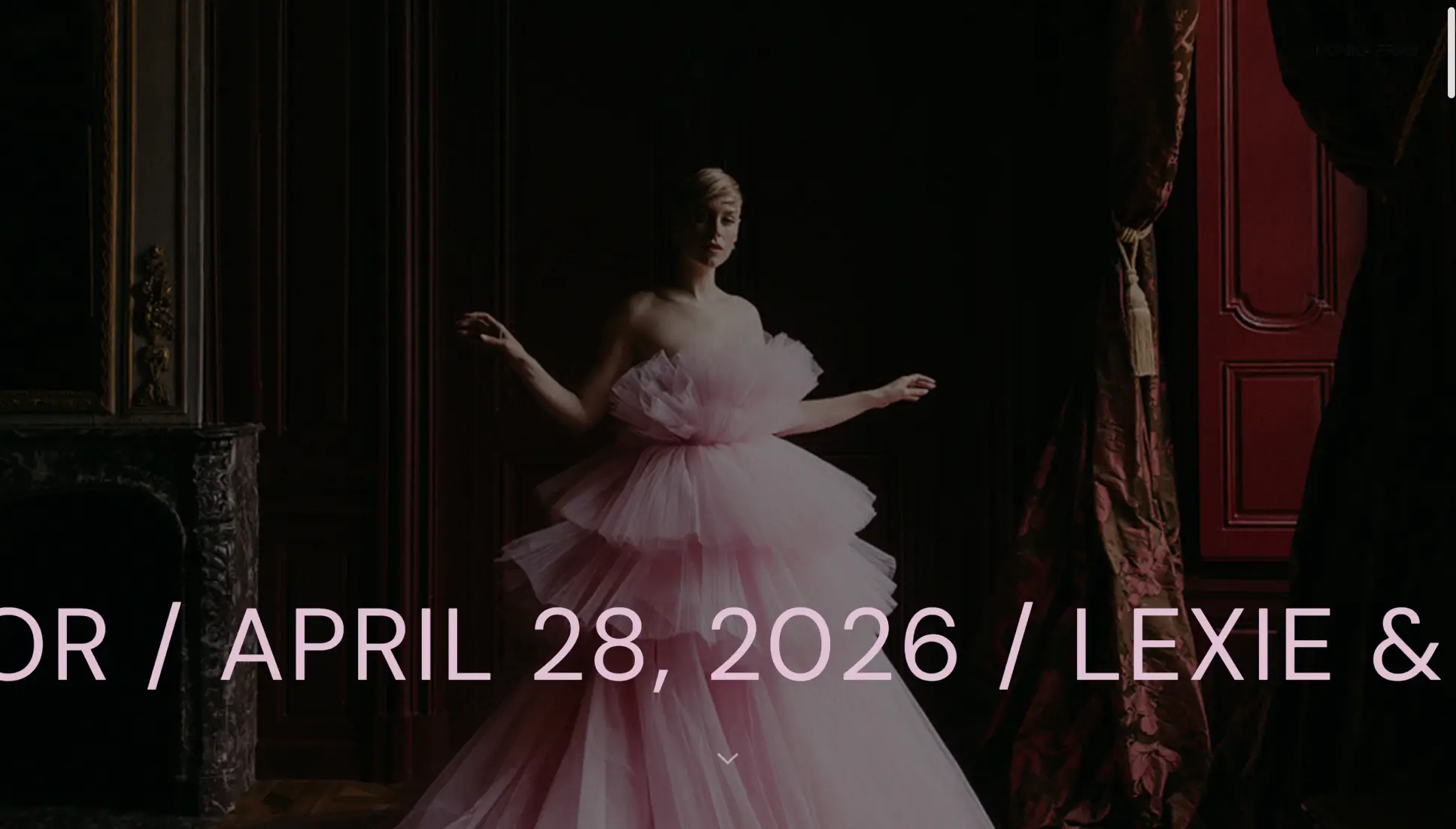 Dark Pic-time gallery cover with an oversized pink marquee over a tulle gown photo