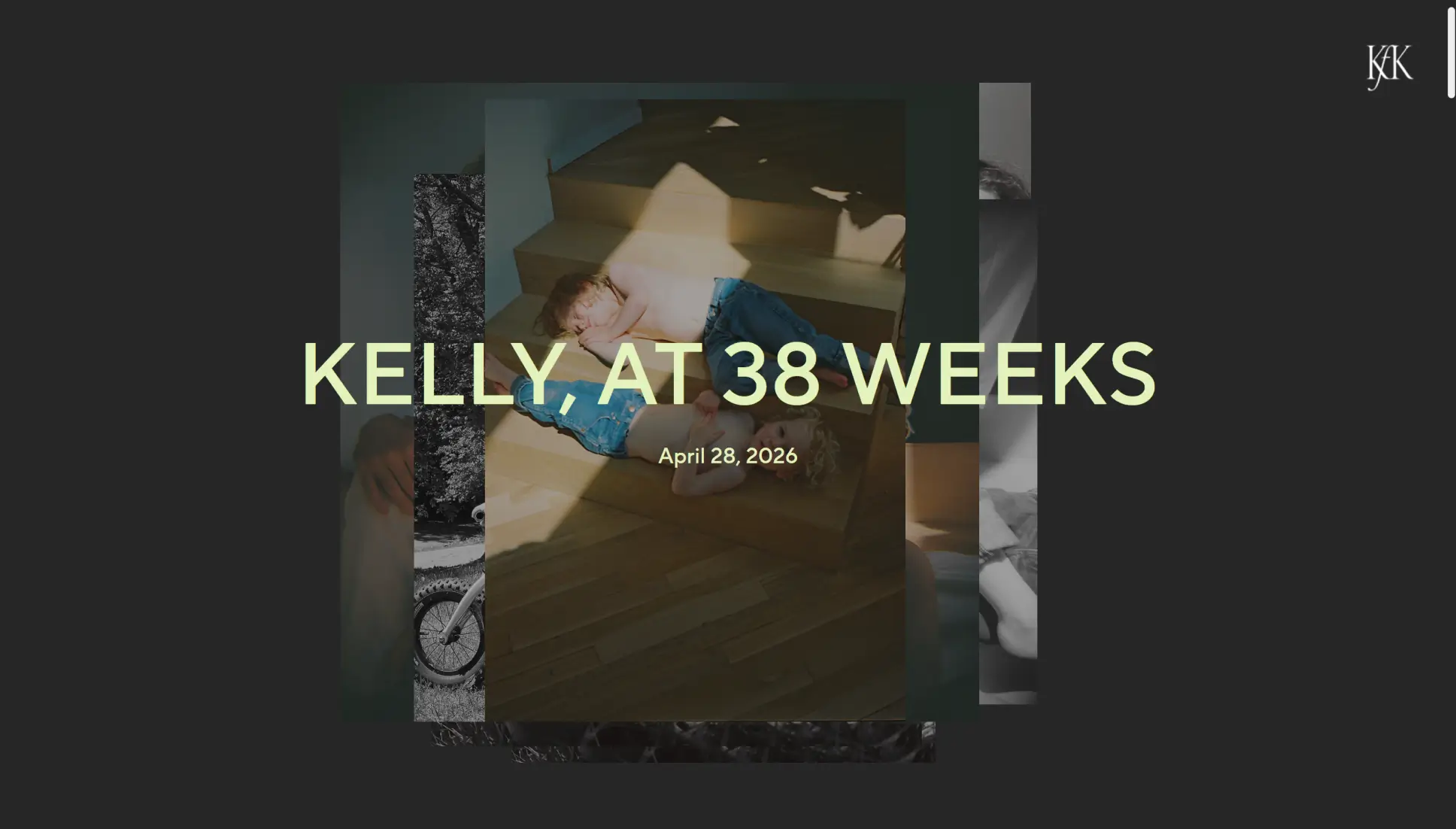 Charcoal Pic-time gallery cover stacking photos behind the Kelly, At 38 Weeks title