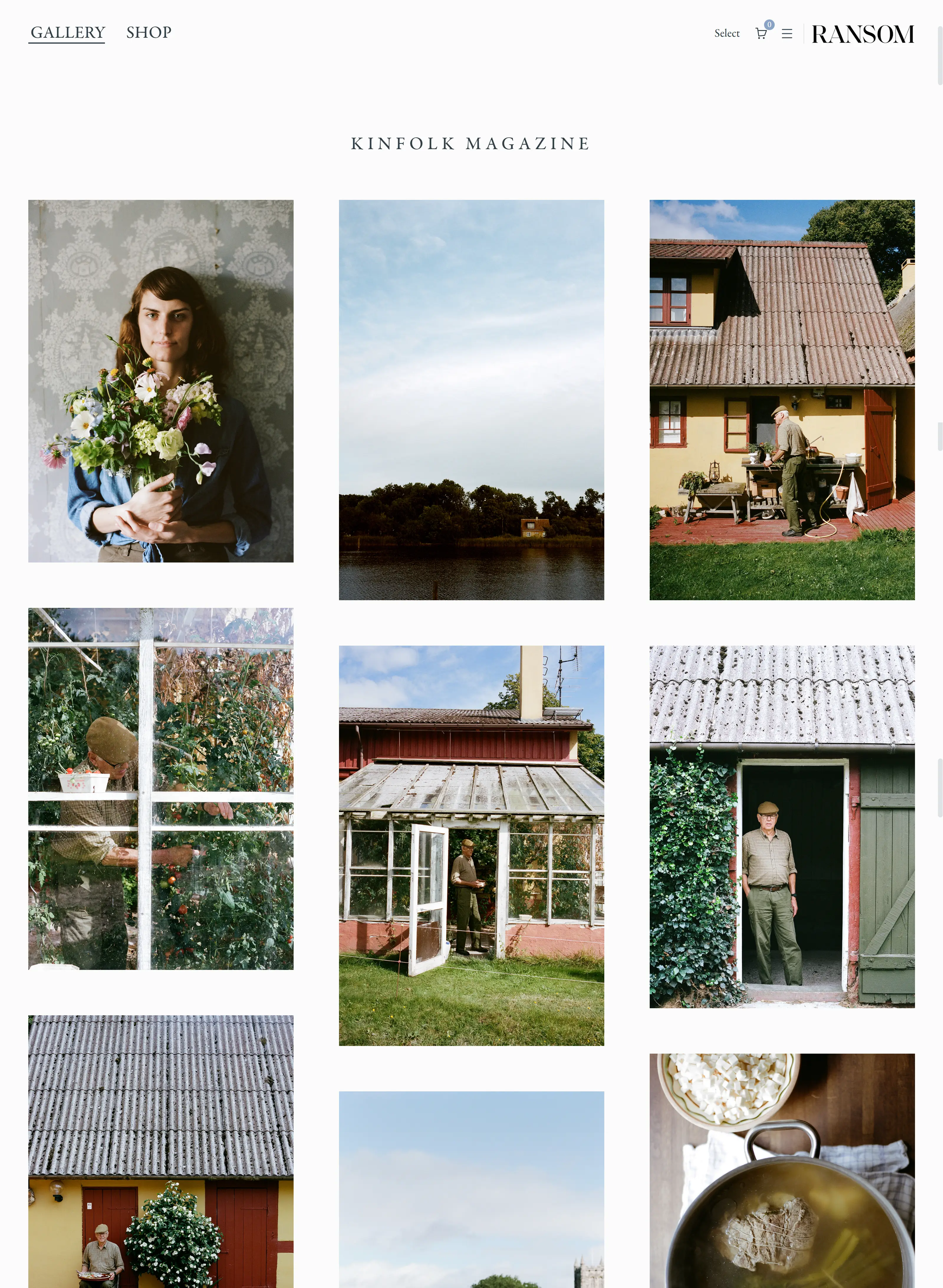 Full Pic-time gallery page titled Kinfolk Magazine with a three-column masonry photo grid